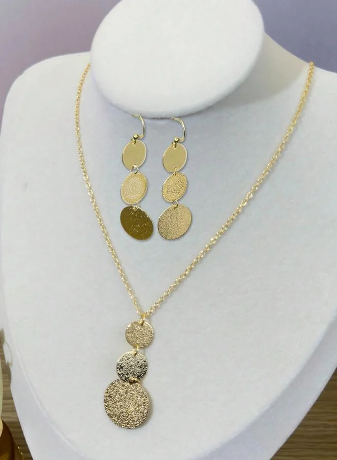 تايك تو طقم عقد وأقراط بقرص هندسي بلون ذهبي